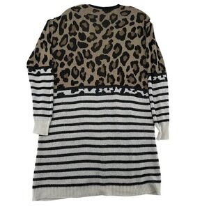 Jess Lea Open Front Cardigan S/M Animal Leopard Print Mob Wife Stripe Sweater